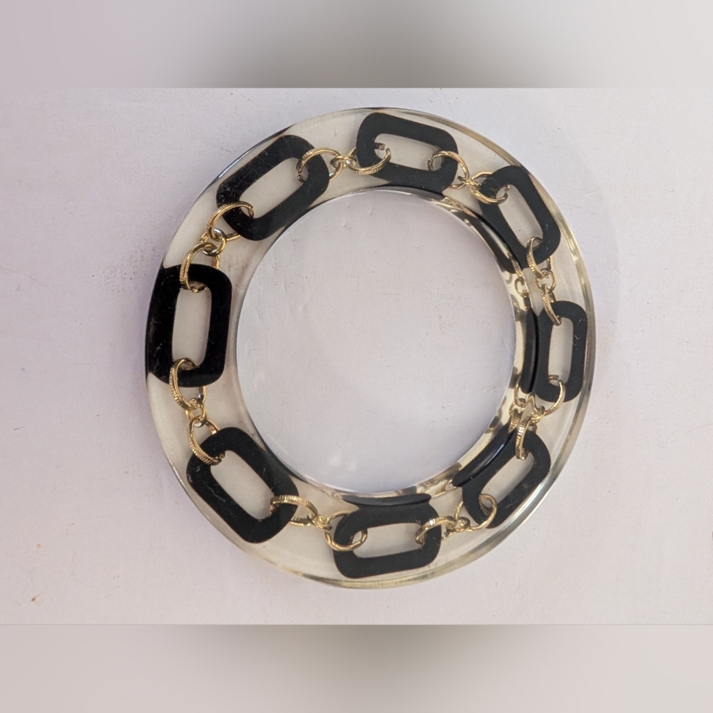 Vintage  Lucite Bangle With Chain Inside 1960